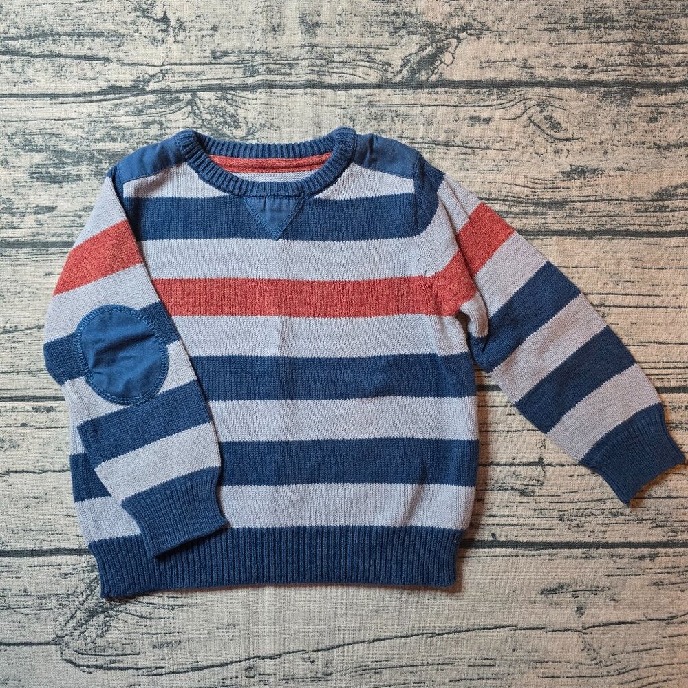Epic Threads Youth Boys Pullover Red Blue Gray Elbow Pad Striped Sweater Size 4